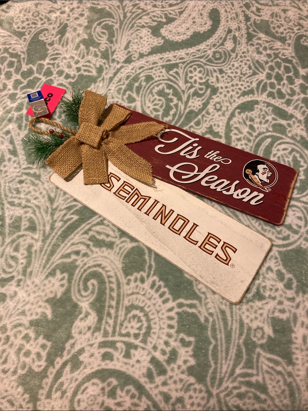 Florida State Seminoles Holiday Hanging Ornament - Garnet & White Bow Accent